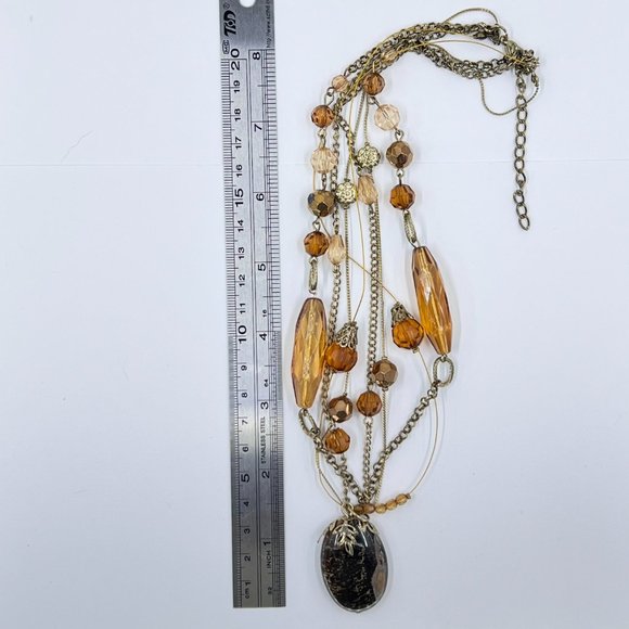 NWOT - Large Tigers Eye Pendant Multi Strand Gold Tone Beaded 18” Necklace - Picture 9 of 9